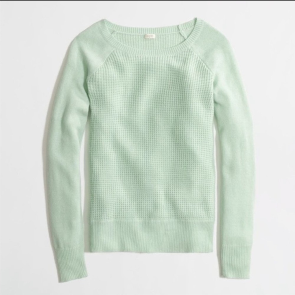 J crew mint green waffle sweater crew neck